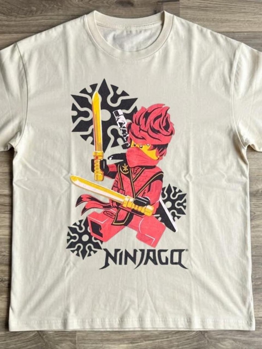 Ninja White Tee with Red Ninja and Yellow Swords